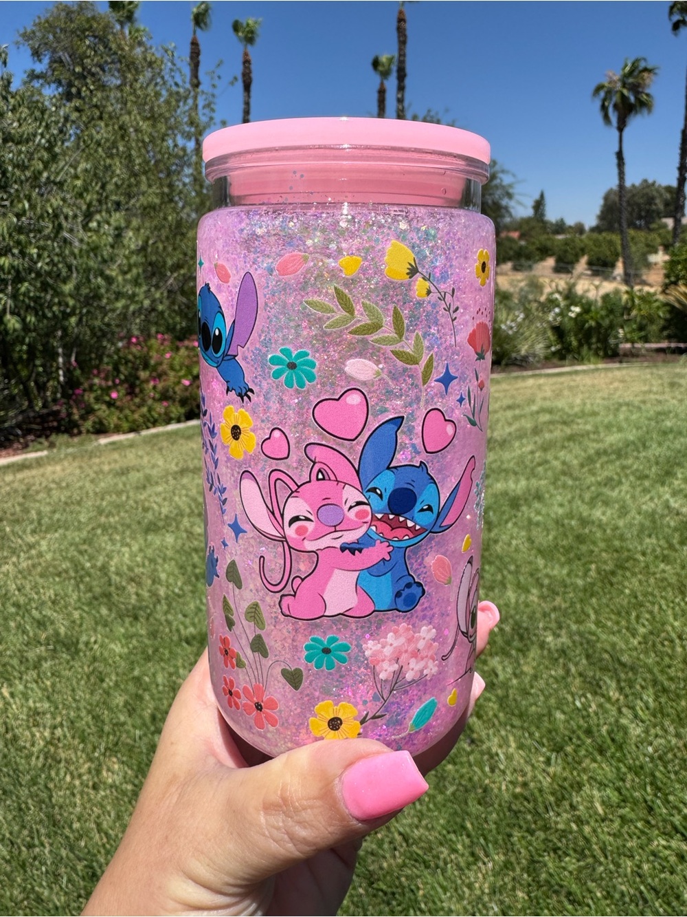 Stitch and Angle snow globe tumbler 16oz